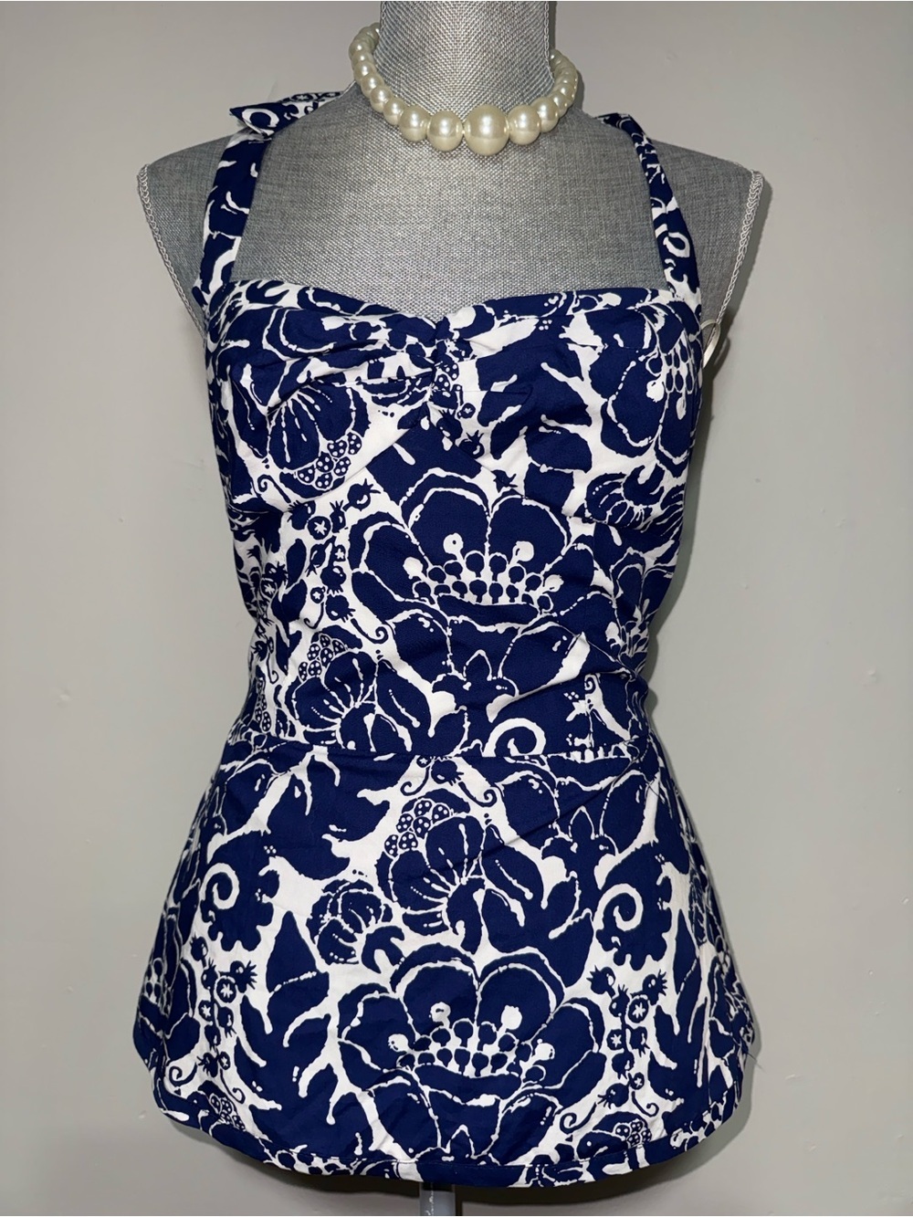 Trina Turk Navy & White Floral Halter Top - Women's Summer Tank